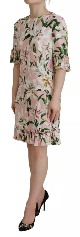 Dolce & Gabbana Pink Lily Viscose Sheath Knee Length Dress by Dolce & Gabbana