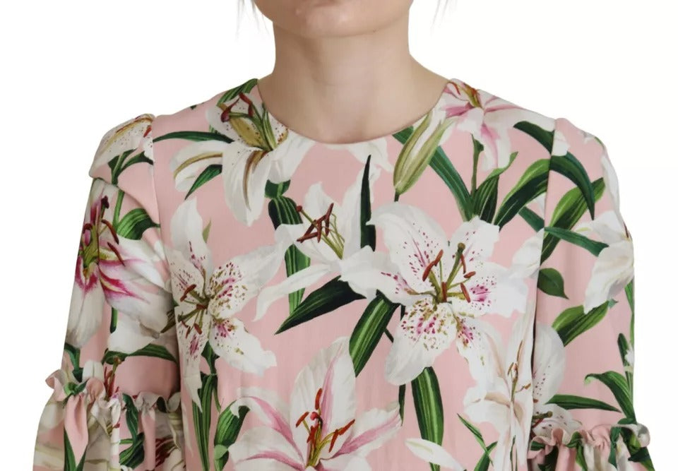 Dolce & Gabbana Pink Lily Viscose Sheath Knee Length Dress by Dolce & Gabbana