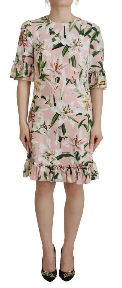 Dolce & Gabbana Pink Lily Viscose Sheath Knee Length Dress by Dolce & Gabbana