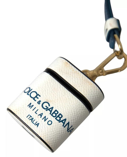 Étui pour Airpods Dolce &amp; Gabbana en cuir de veau blanc et bleu avec logo imprimé
