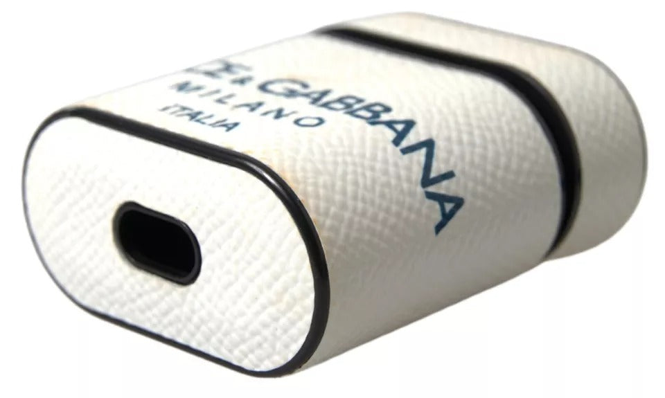 Étui pour Airpods Dolce &amp; Gabbana en cuir de veau blanc et bleu avec logo imprimé