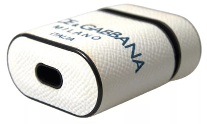 Étui pour Airpods Dolce &amp; Gabbana en cuir de veau blanc et bleu avec logo imprimé