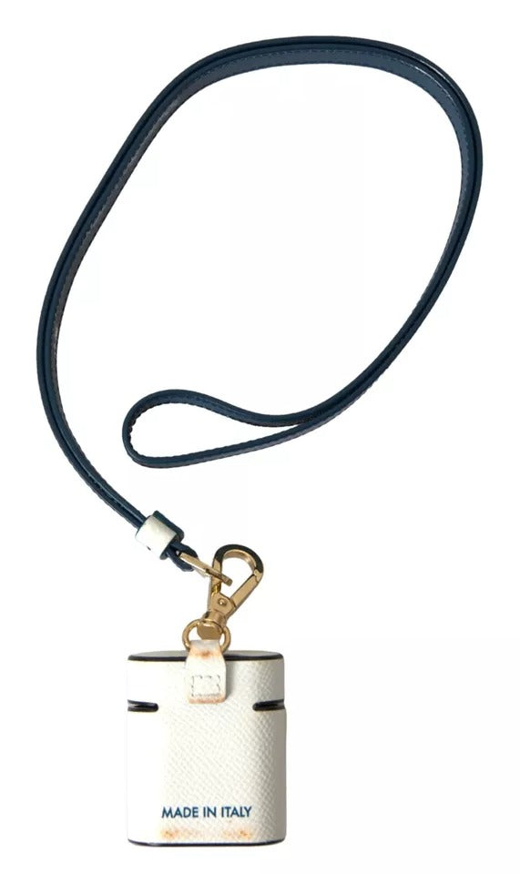 Étui pour Airpods Dolce &amp; Gabbana en cuir de veau blanc et bleu avec logo imprimé