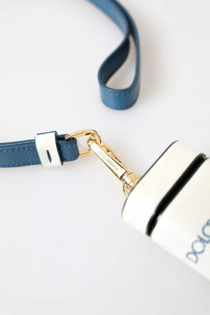 Étui pour Airpods Dolce &amp; Gabbana en cuir de veau blanc et bleu avec logo imprimé