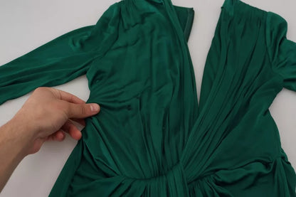 Dolce & Gabbana Dark Green Viscose Long Sleeve Midi Dress by Dolce & Gabbana