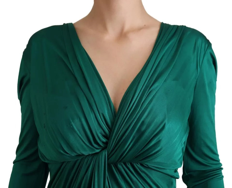 Dolce & Gabbana Dark Green Viscose Long Sleeve Midi Dress by Dolce & Gabbana