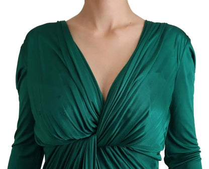Dolce & Gabbana Dark Green Viscose Long Sleeve Midi Dress by Dolce & Gabbana