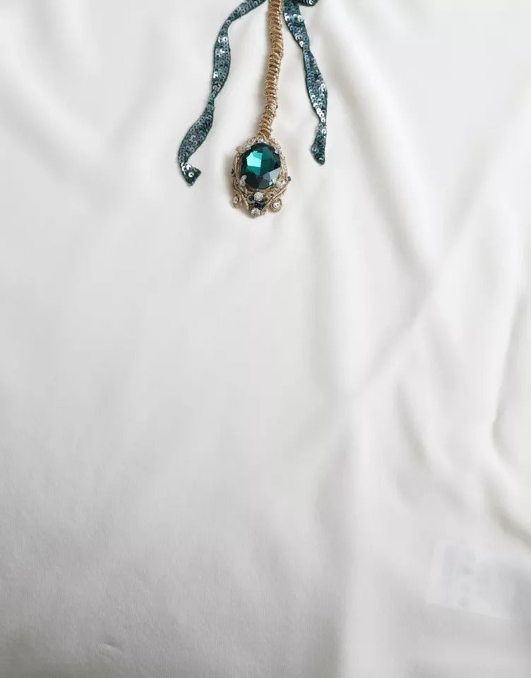 Dolce & Gabbana White Silk Crystal 3/4 Sleeves Blouse Top by Dolce & Gabbana