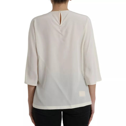 Dolce & Gabbana White Silk Crystal 3/4 Sleeves Blouse Top by Dolce & Gabbana