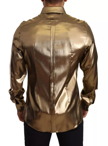 Dolce & Gabbana Metallic Gold DG Embroidered Crown Silk Top Shirt by Dolce & Gabbana