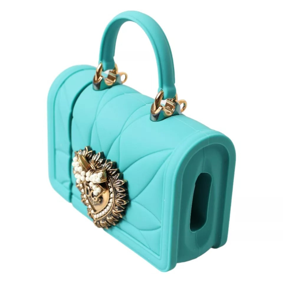 Dolce &amp; Gabbana Turquoise Silicone Devotion Heart Bag Cover Hand Airpods Case