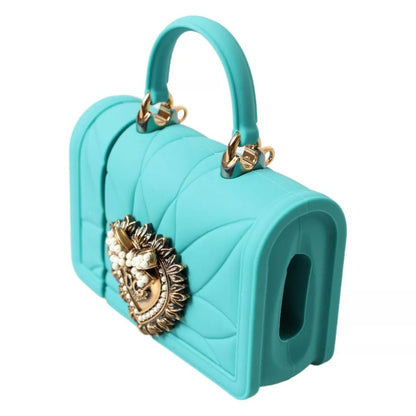 Dolce &amp; Gabbana Turquoise Silicone Devotion Heart Bag Cover Hand Airpods Case