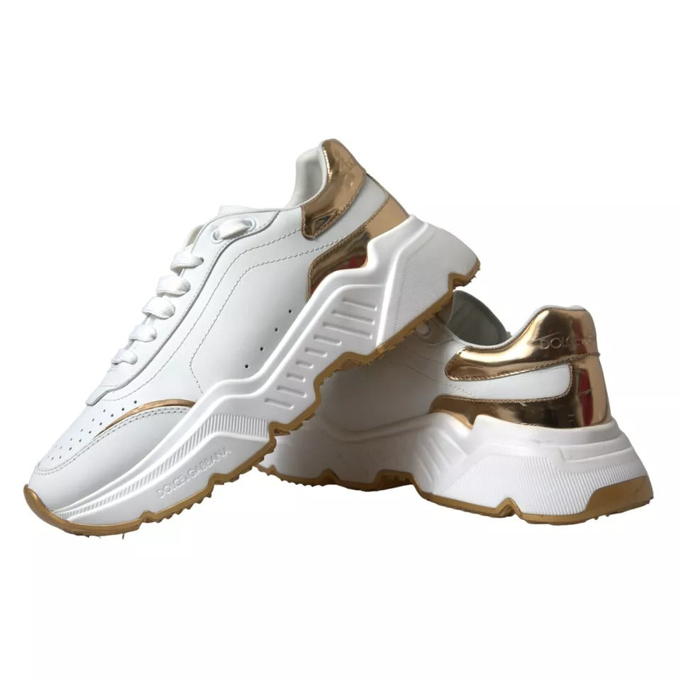 Dolce & Gabbana White Gold Leather Men Sneakers DAYMASTER Shoes by Dolce & Gabbana