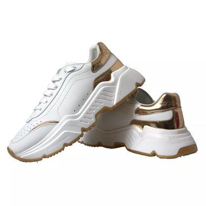 Dolce & Gabbana White Gold Leather Men Sneakers DAYMASTER Shoes by Dolce & Gabbana