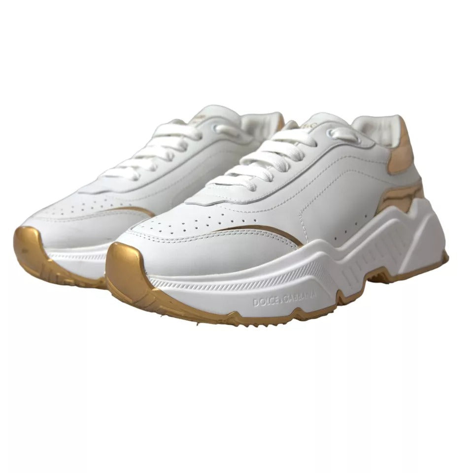 Dolce & Gabbana White Gold Leather Men Sneakers DAYMASTER Shoes by Dolce & Gabbana