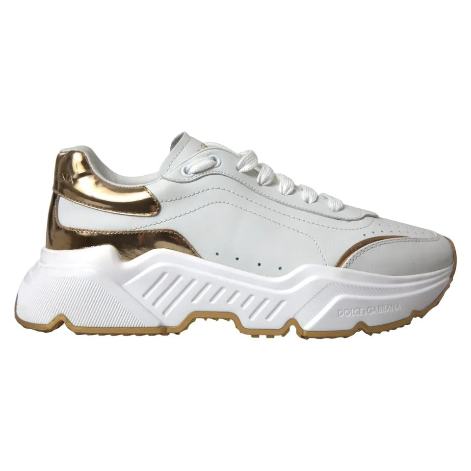 Dolce & Gabbana White Gold Leather Men Sneakers DAYMASTER Shoes by Dolce & Gabbana