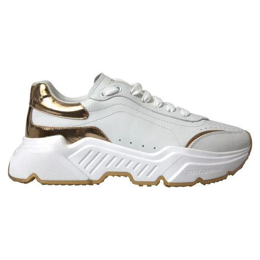 Dolce & Gabbana White Gold Leather Men Sneakers DAYMASTER Shoes by Dolce & Gabbana