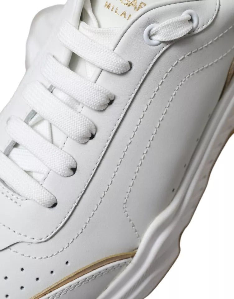 Dolce & Gabbana White Gold Leather Men Sneakers DAYMASTER Shoes by Dolce & Gabbana