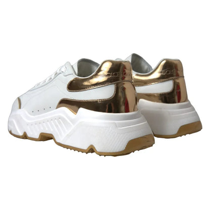 Dolce & Gabbana White Gold Leather Men Sneakers DAYMASTER Shoes by Dolce & Gabbana