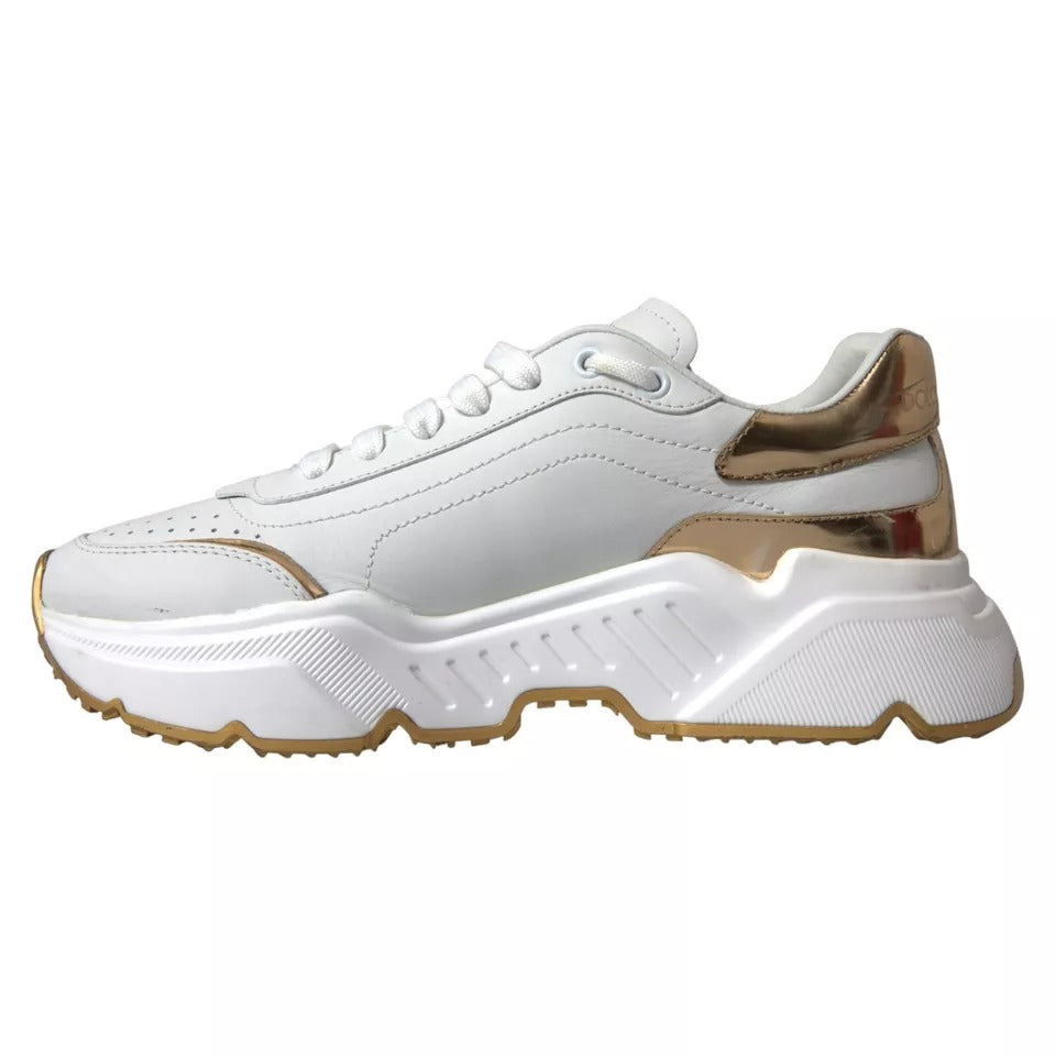 Dolce & Gabbana White Gold Leather Men Sneakers DAYMASTER Shoes by Dolce & Gabbana