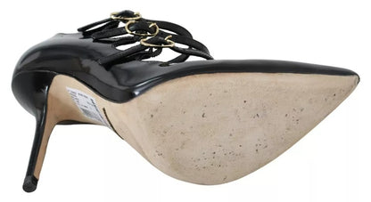 Escarpins à talons et bride cheville en cuir noir Dolce &amp; Gabbana