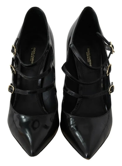 Escarpins à talons et bride cheville en cuir noir Dolce &amp; Gabbana