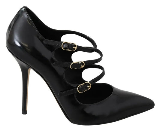 Escarpins à talons et bride cheville en cuir noir Dolce &amp; Gabbana