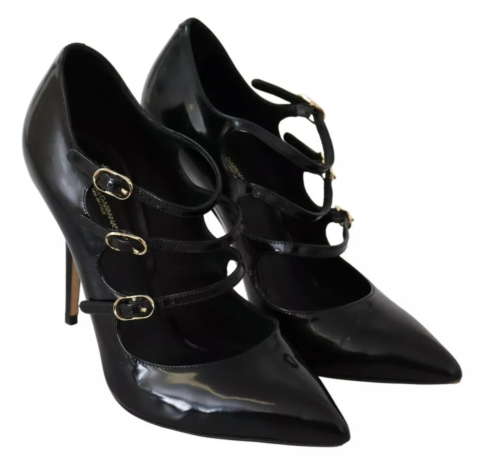 Escarpins à talons et bride cheville en cuir noir Dolce &amp; Gabbana