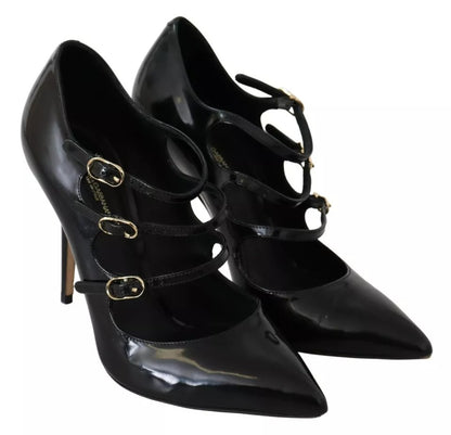 Escarpins à talons et bride cheville en cuir noir Dolce &amp; Gabbana