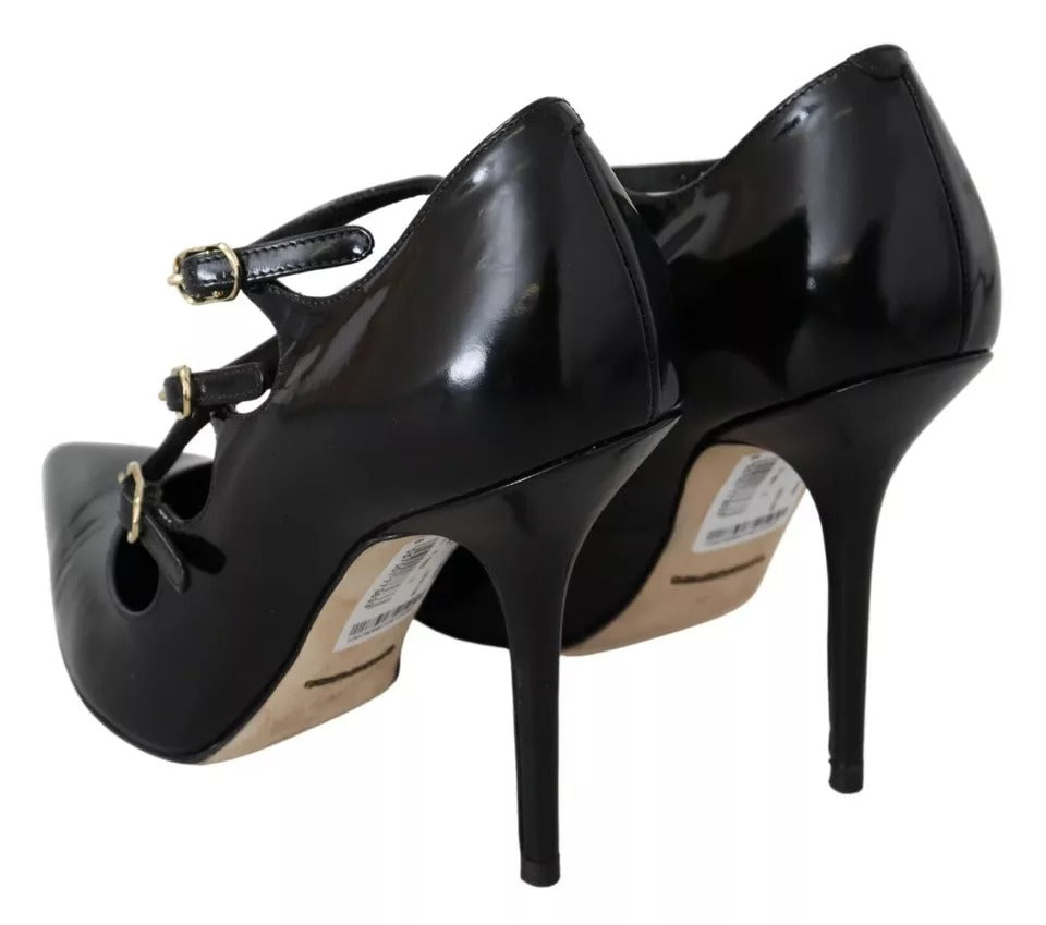 Escarpins à talons et bride cheville en cuir noir Dolce &amp; Gabbana