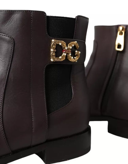 Bottines plates AMORE en cuir marron Dolce &amp; Gabbana