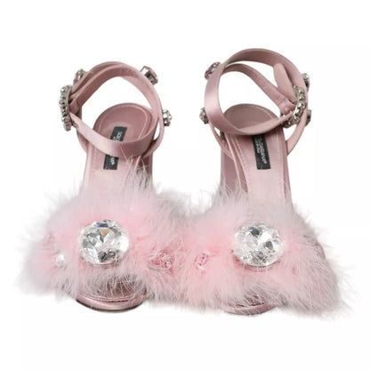 Sandales Dolce &amp; Gabbana à plumes de dinde roses et cristaux