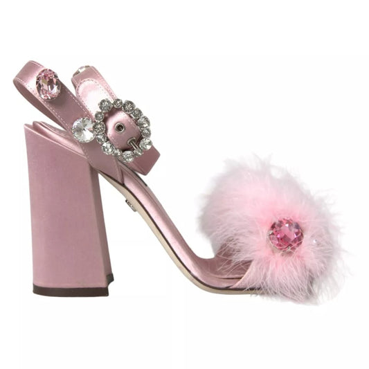Sandales Dolce &amp; Gabbana à plumes de dinde roses et cristaux