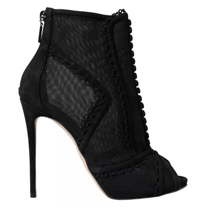 Bottes courtes à talons aiguilles en tulle noir Dolce &amp; Gabbana