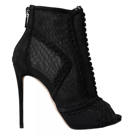 Bottes courtes à talons aiguilles en tulle noir Dolce &amp; Gabbana