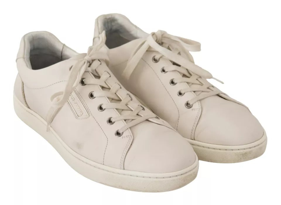 Dolce & Gabbana White Casual Leather Logo Men Sneakers Shoes by Dolce & Gabbana