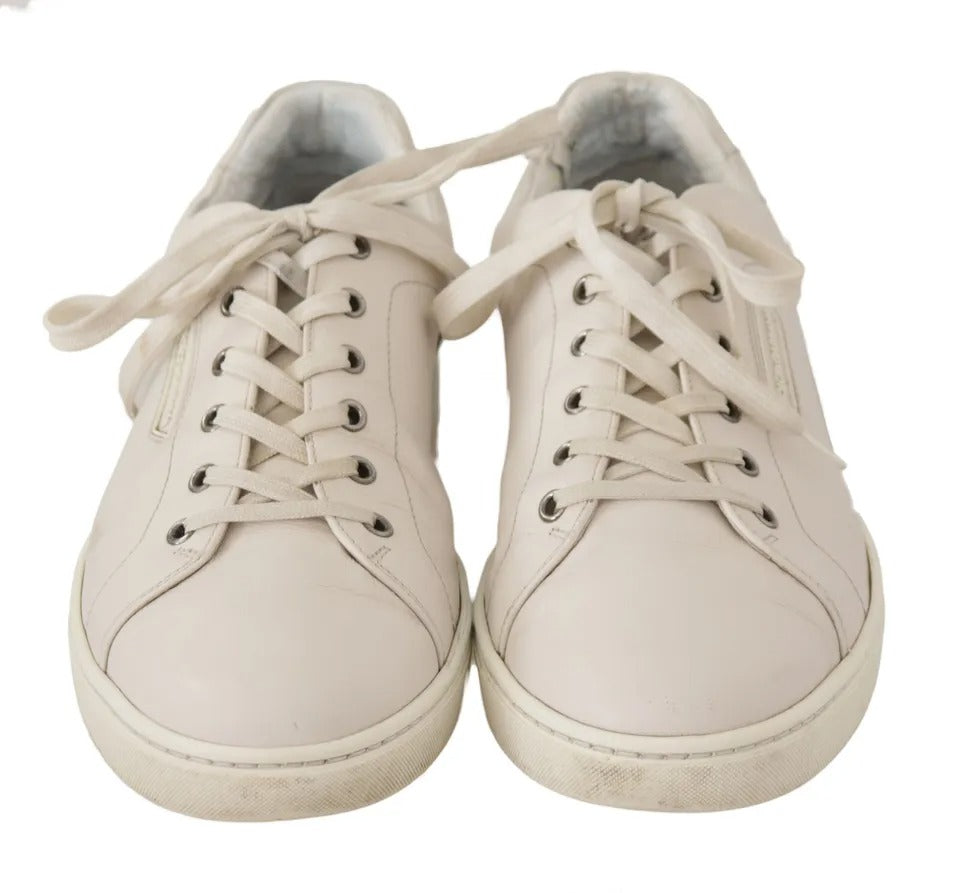 Dolce & Gabbana White Casual Leather Logo Men Sneakers Shoes by Dolce & Gabbana