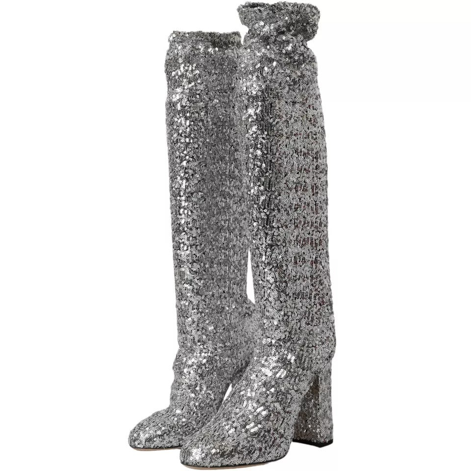 Bottes hautes extensibles à paillettes argentées Dolce &amp; Gabbana