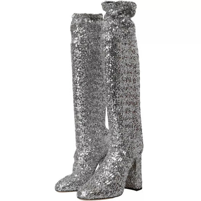 Bottes hautes extensibles à paillettes argentées Dolce &amp; Gabbana