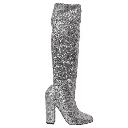 Bottes hautes extensibles à paillettes argentées Dolce &amp; Gabbana
