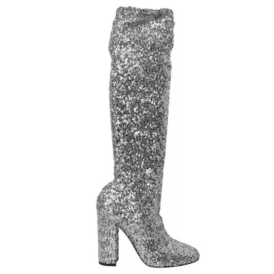 Bottes hautes extensibles à paillettes argentées Dolce &amp; Gabbana