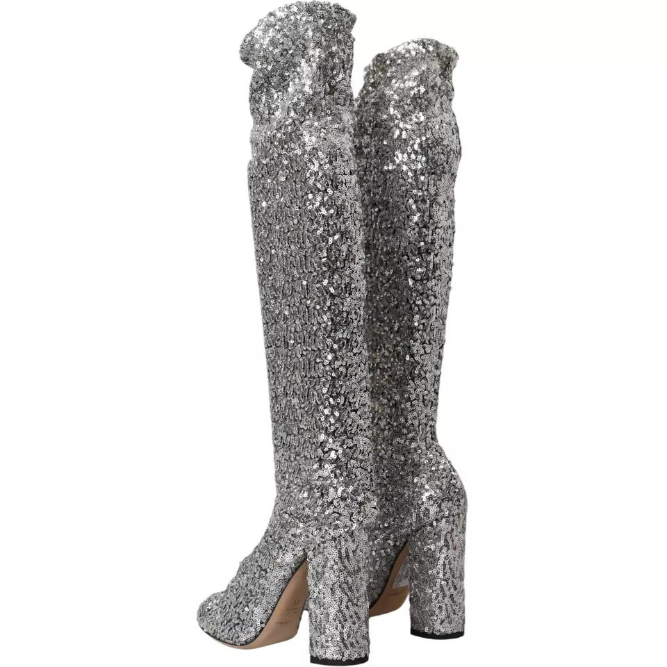 Bottes hautes extensibles à paillettes argentées Dolce &amp; Gabbana