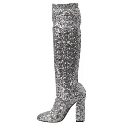 Bottes hautes extensibles à paillettes argentées Dolce &amp; Gabbana