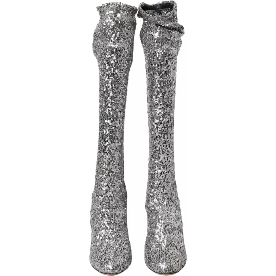 Bottes hautes extensibles à paillettes argentées Dolce &amp; Gabbana