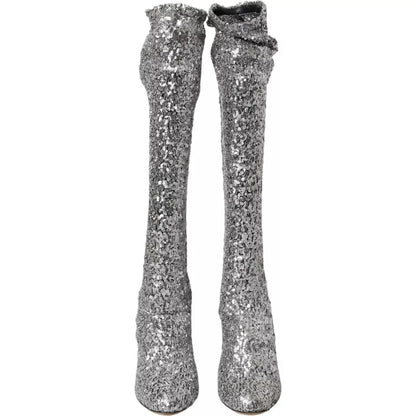 Bottes hautes extensibles à paillettes argentées Dolce &amp; Gabbana