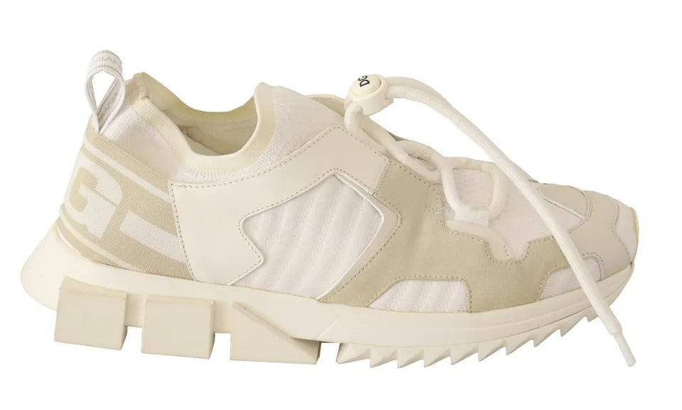 Dolce & Gabbana White Fabric Suede Sorrento Lace Up Sneakers Shoes by Dolce & Gabbana
