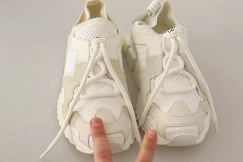 Dolce & Gabbana White Fabric Suede Sorrento Lace Up Sneakers Shoes by Dolce & Gabbana