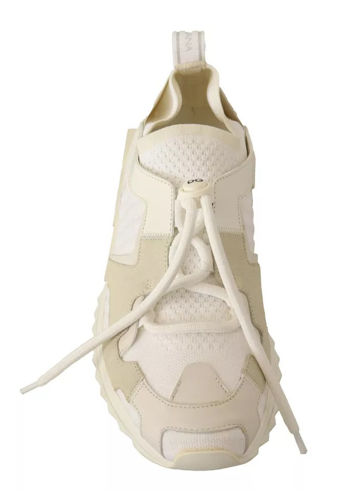 Dolce & Gabbana White Fabric Suede Sorrento Lace Up Sneakers Shoes by Dolce & Gabbana