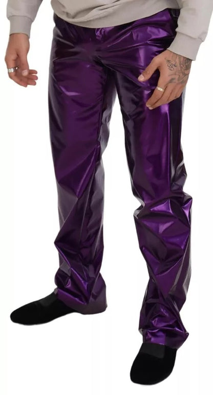 Dolce & Gabbana Purple Shining Men Casual Pants by Dolce & Gabbana