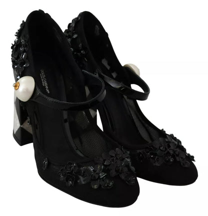 Escarpins Mary Janes à talons noirs ornés de fleurs Dolce &amp; Gabbana